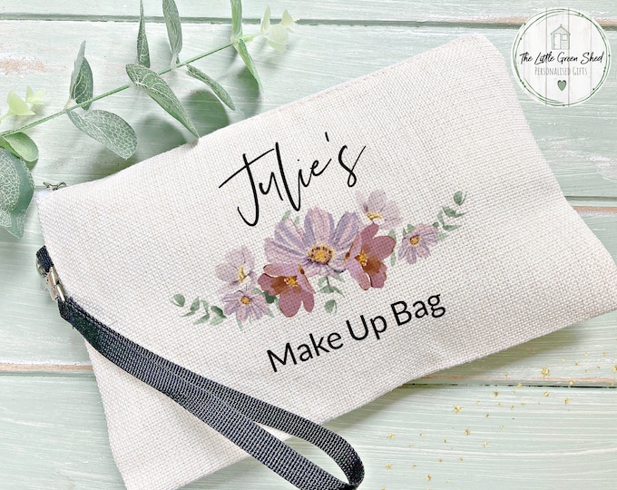 Personalised Make Up Bag, Girls Make Up Bag, Cosmetic Bag, Floral Make Up Bag, Birthday Gift,
