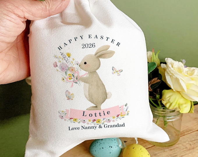 Personalised Easter Keepsake Bag |  Easter Bag for Grandchild  | Kids Easter Egg Hunt Bag | Small Easter Party Giftbag   (15x20cm)