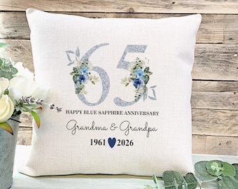 65th Anniversary gift, Blue Sapphire Wedding Anniversary Gift,  Nan & Grandad Wedding Gift, Gift for Couples, Anniversary Cushion,