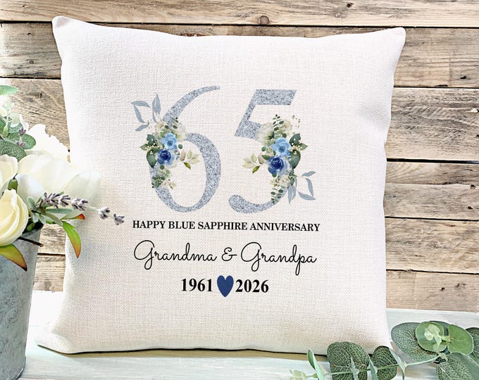 65th Anniversary gift, Blue Sapphire Wedding Anniversary Gift,  Nan & Grandad Wedding Gift, Gift for Couples, Anniversary Cushion,