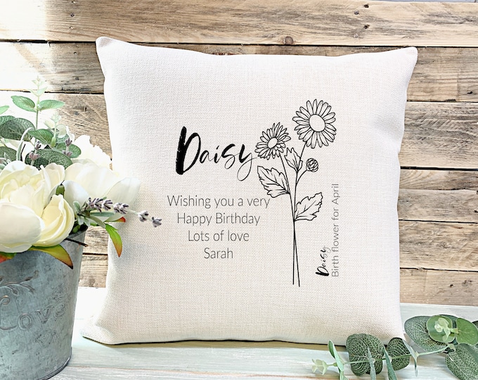 Birth Flower Gift, Personalised Birthday Cushion, Birthday Month Gift, Birthday Gift for Friend, Birthday Gift for Her, Birthday Gifts