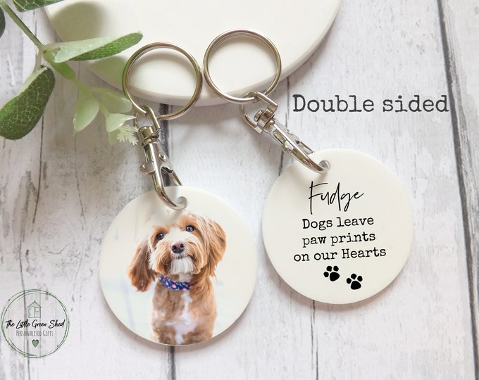 Personalised Dog Photo Keyring, Double Sided Pet Loss Keyring, Dog Remembrance Keepsake Free Giftbag