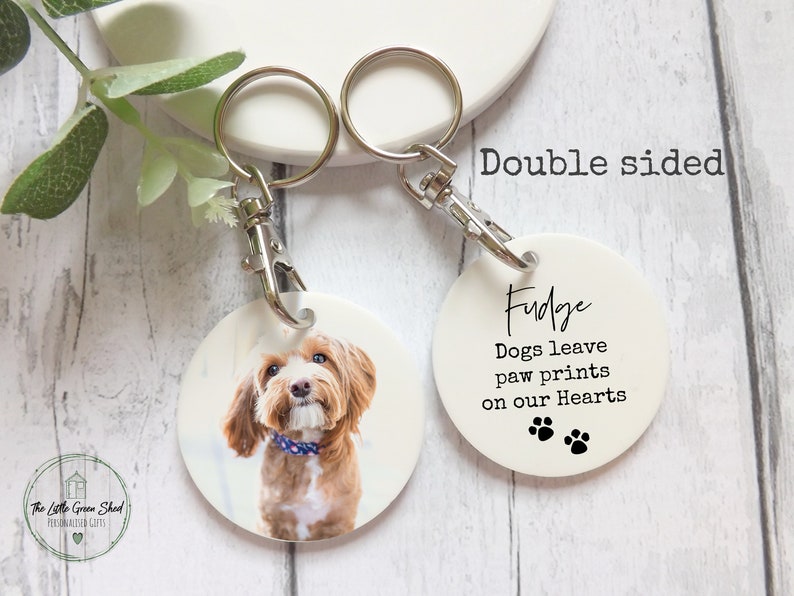 Personalised Dog Photo Keyring, Double Sided Pet Loss Keyring, Dog Remembrance Keepsake Free Giftbag image 1