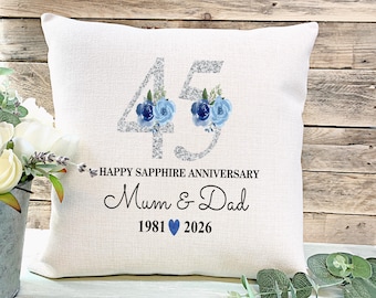 Personalised Sapphire Anniversary Cushion, 45 Years Married Gift, Mum & Dad Gift