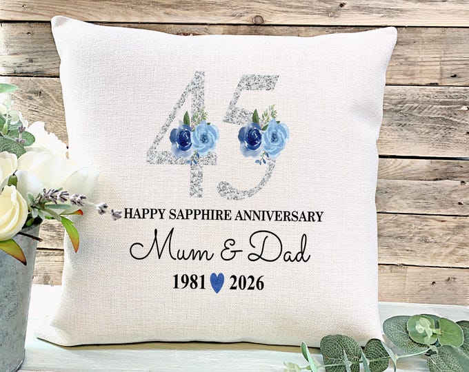 45th Sapphire Wedding Anniversary Gift, 45th Anniversary gift, Wedding Gift, Gift for Couples, Anniversary Cushion, 45 years Married