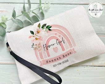 Flower Girl Gift, Personalised Make Up Bag, Flower Girl Make Up Bag, Cosmetic Bag, Pink Blush flowers Make Up Bag,