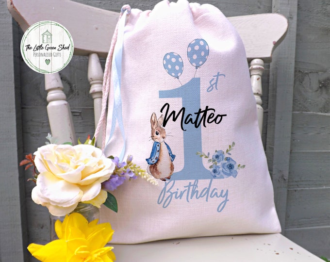 First Birthday Gift Bag For Grandson Son, 1st Birthday Gift, Kids Birthday Drawstring Bag, Peter Rabbit Gift Bag, Small Toy Bag, 30x40cm