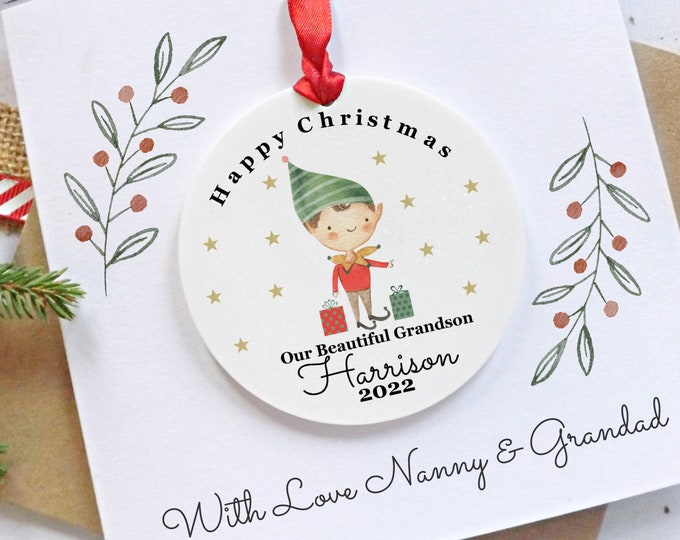Personalised Grandson Christmas Keepsake Card, Acrylic Keepsake.