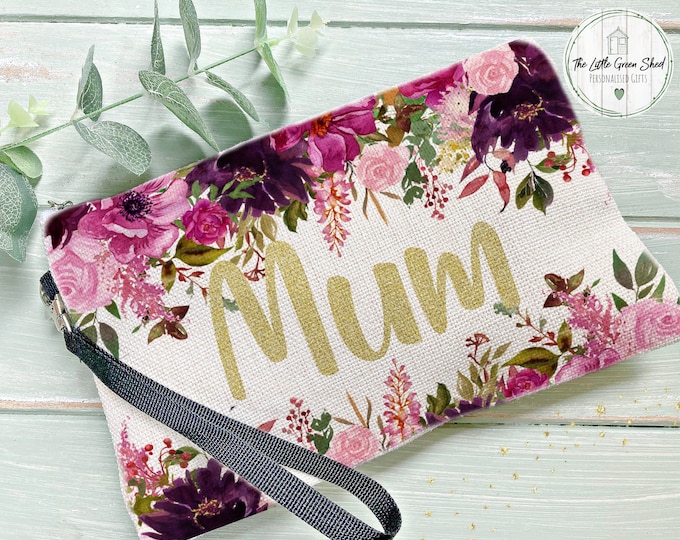 Mum Gift, Personalised Make Up Bag, Gift for her, Travel Bag, Pencil case,  Cosmetic Bag, Floral Make Up Bag,
