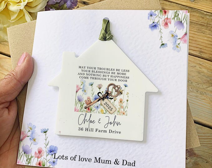 Personalised New Home Card: Wildflower Keepsake House, Congratulations Gift