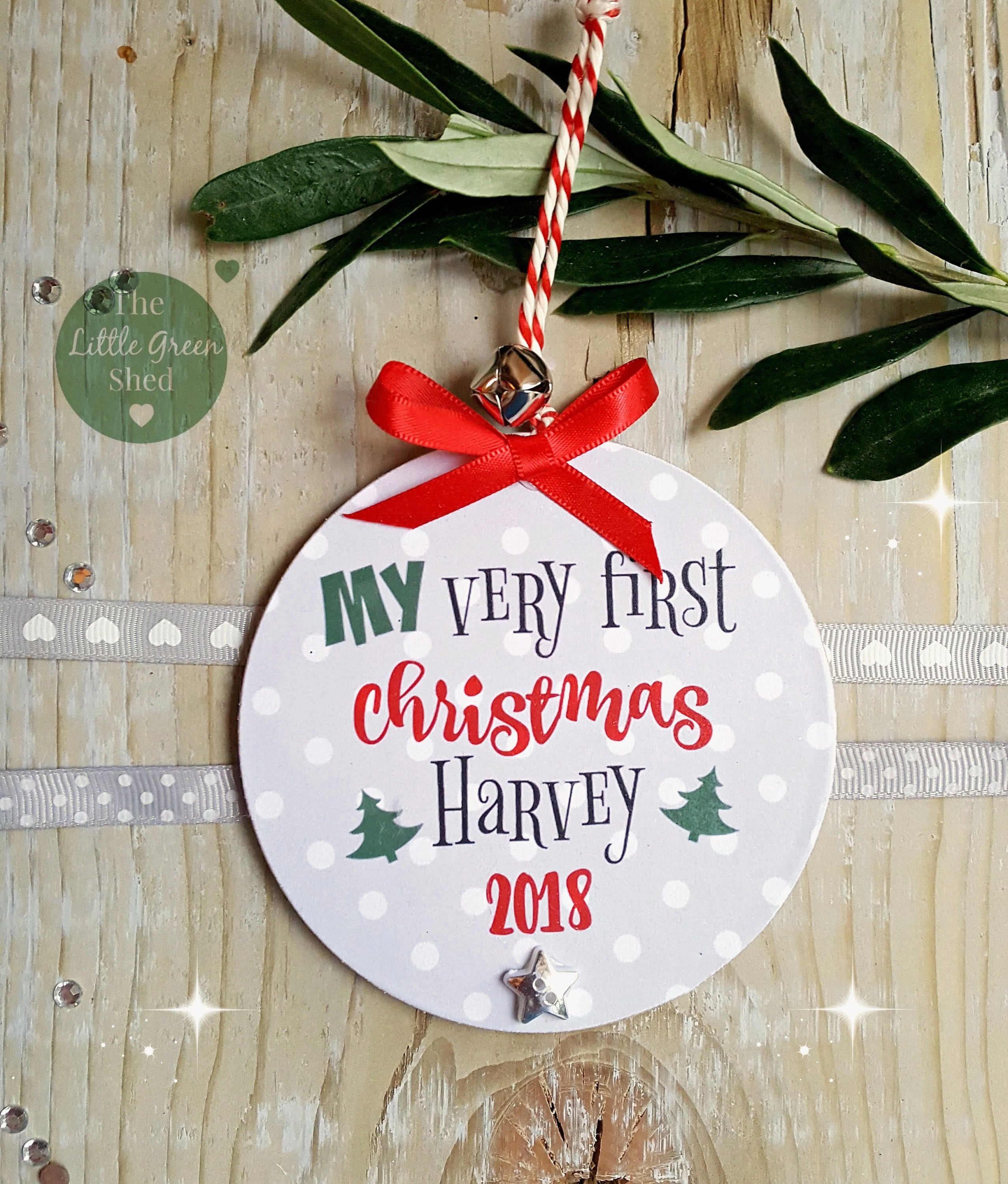 Babys First Christmas Bauble Personalised Wooden Tree
