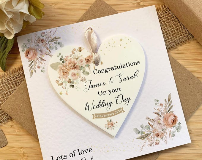 Personalised Wedding Keepsake Card – Mr and Mrs Newlyweds Hanging Heart Gift