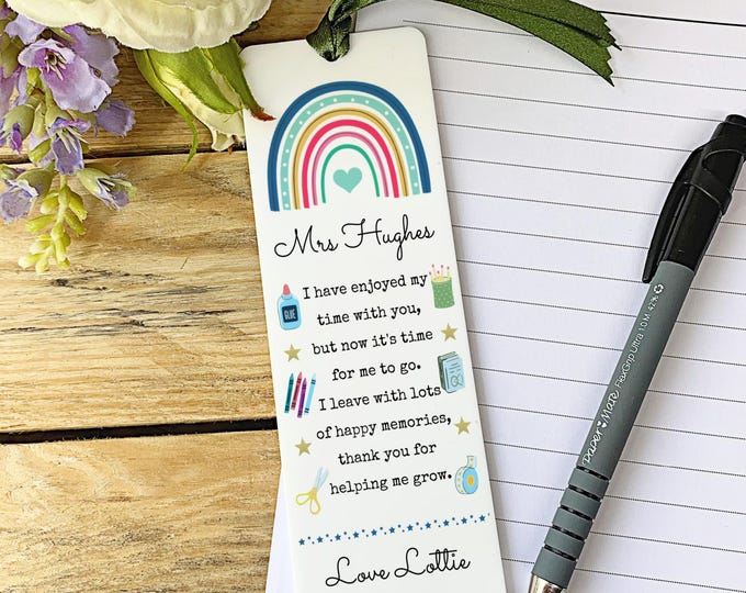 Personalised Teacher Thank You Bookmark Acrylic School Nursery Gift Thank You Teacher End of Term Keepsake Rainbow Gifts Free Giftbag