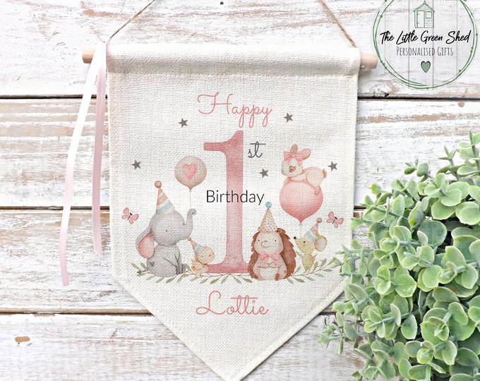 Personalised 1st Birthday Flag,  Birthday Decor, Birthday Prop, 1st, 2nd, 3rd, 4th Birthday Sign, Birthday Hanging Decoration