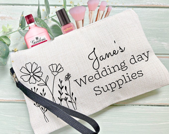 Personalised Wedding Makeup Bag, Wedding Day Gifts For Bride, Cosmetic Bag, Wedding Day Supplies, Bride Gifts, Bridesmaid Gifts,