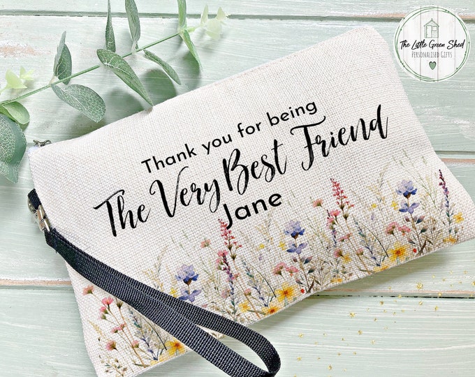 Friend Gift, Personalised Make Up Bag, Gift for her, Travel Bag, Pencil case,  Cosmetic Bag, Floral Make Up Bag, Unique Birthday Gift,