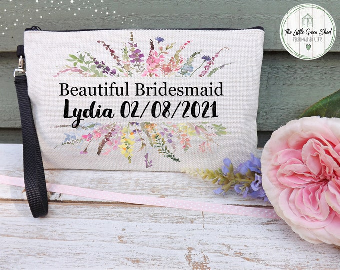Personalised Bridesmaid Makeup Bag, Bridal Party Gifts, Bridesmaid/Flower Girl/Maid of Honour Make Up Bag, Hen Night Cosmetic Bag,