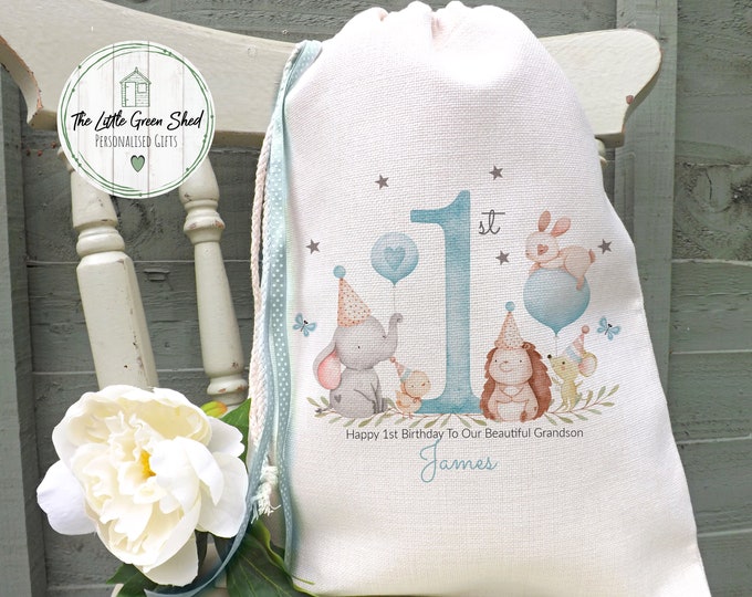 First Birthday Gift Bag For Grandson, Nephew, Son, Drawstring bag, Linen Bag, Small Giftbag, Gift For Grandson, Grandchildren Gift, 30x40cm