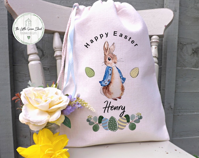 Personalised Easter Rabbit Gift Bag, Easter Egg Hunt Gift Bag, Personalised Easter Bag, Child's Storage Bag, Easter Egg Hunt Bag