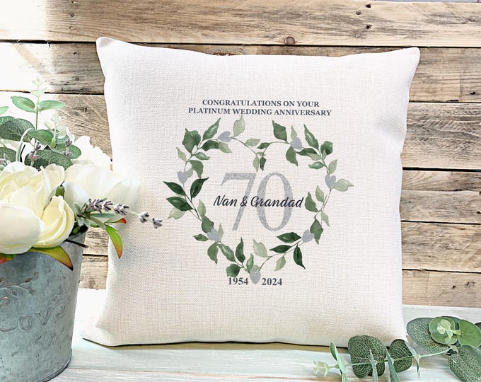 Platinum Wedding Anniversary Gift, 70th Anniversary gift, Wedding Gift, Gift for Couples, Anniversary Cushion, Wreath Anniversary Gift