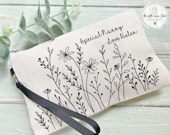 Personalised Wildflower Linen Cosmetic Bag: Nanny Gift