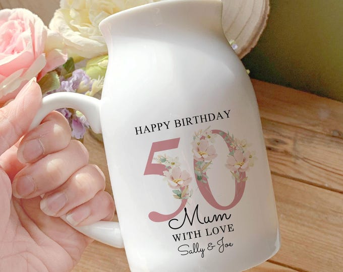 Personalised Nanny Birthday Gift | Small Floral Jug Vase for Mum Nana Gran | Custom Any Age Gift for Her