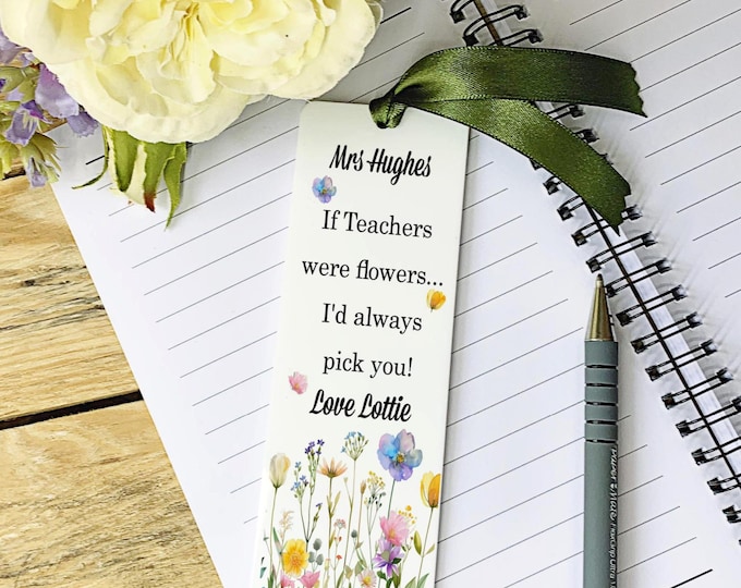 Personalised Teacher Thank You Bookmark Acrylic School Nursery Gift Thank You Teacher End of Term Keepsake Flowers Gift Free Giftbag