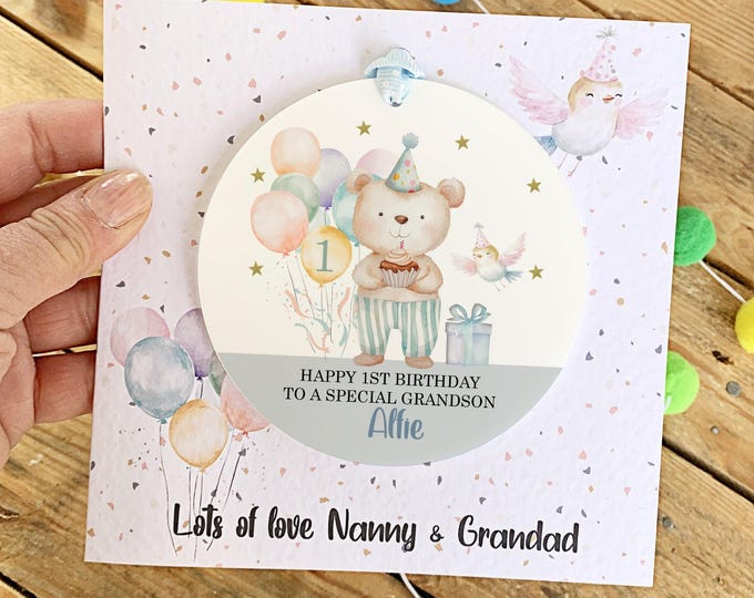 Grandson 1st Birthday Gift,  Personalised Detachable Keepsake Card, Grandchild Birthday card, Son Nephew Greetings Card