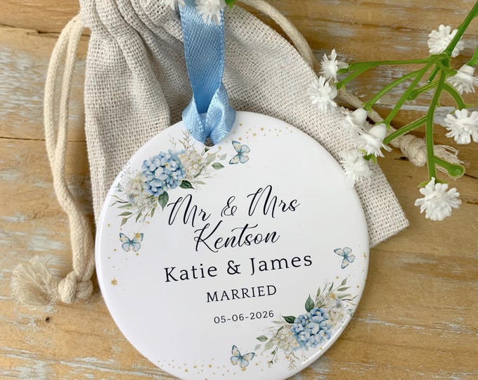 Personalised Wedding Gift Ceramic Keepsake, Wedding Day Gift, Newlyweds Ornament, Mr And Mrs Gift, Dusty Pink Wedding Decoration