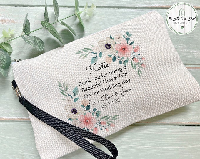 Flower Girl Makeup Bag, Girl Gift Makeup Bag, Cosmetic Bag, Makeup Gift, Travel Bag, Ladies Gift, Bridesmaid Gift,
