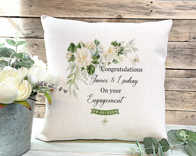 Engagement Gift, Personalised Engagement Cushion, Engaged Keepsake, EngagementGift For Couples,  Couples Gift, Gift for Fiance Fiancee