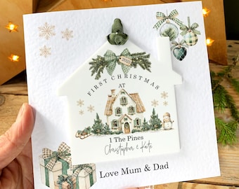 Personalised First Christmas in our New Home Card. Couple Christmas Keepsake, Acrylic Xmas Tree Decoration, 1st Christmas New Home Card,
