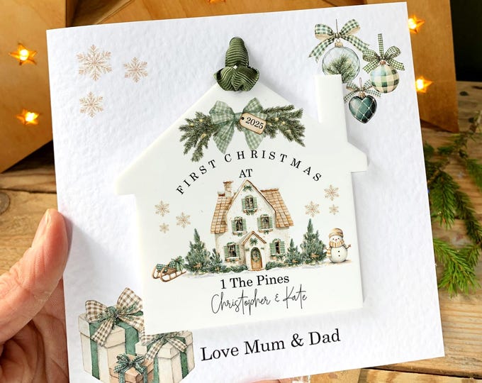 Personalised New Home Christmas Card: First Christmas Keepsake with Acrylic House