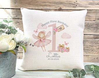 Granddaughter 1st Birthday Gift, First Birthday Cushion, Fairy Design Nursery Decor, Gift from Grandparents, Any Age Birthday Gift