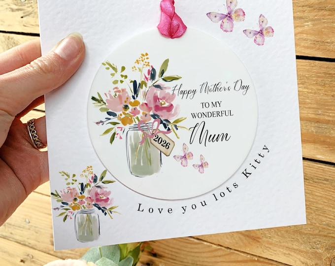 Personalised Mother's Day Card for Mum, Card with Detachable Keepsake Gift, Mum Mummy Mam Mom  Keepsake, Handmade Gift for Mum