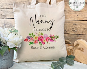 Personalised Nanny Tote Bag, Floral Design, Gift from Grandchildren