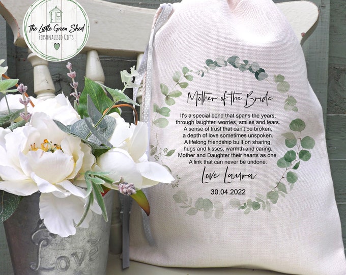 Mother Of The Bride, Personalised Keepsake, Luxury Linen Gift Bag Med Size 30x40cm