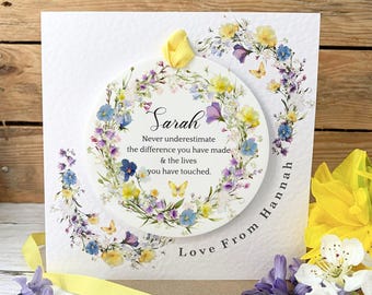 Retirement Thank You Keepsake, Never Underestimate The Difference Quote, Spring Floral Retirement Card for Her, Colleague Leaving Gift, UK