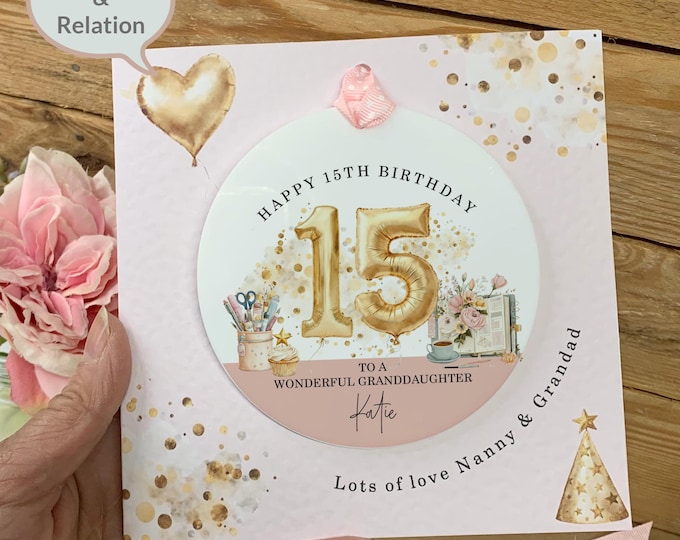 Personalised 15th Birthday Card for Her, Daughter Granddaughter Niece 15th Birthday Gift, Girls Acrylic Keepsake, Custom 15th Birthday Card