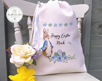 Personalised Easter Gift Bag, Easter Gift For Kids, Egg Hunt Drawstring Bag, Luxury Linen, Med Size 30x40cm