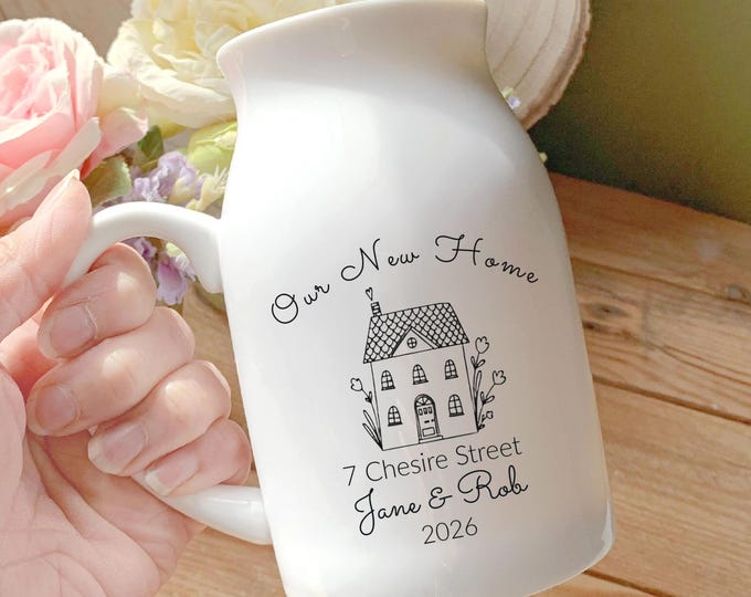 Personalised First Home Gift, First House Vase For Friend, Couples, New Home Keepsake, Housewarming Ceramic Jug,
