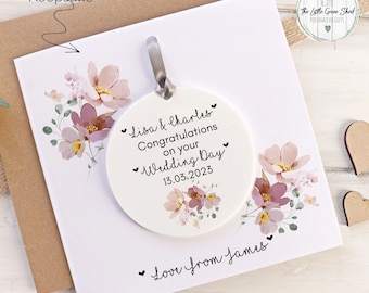 Personalised Wedding Day Gift, Wedding Keepsake Card, Mr And Mrs Gift, Acrylic Keepsake. Meadow Flowers