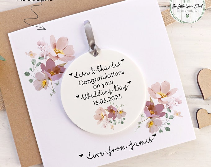 Personalised Wedding Day Gift, Wedding Keepsake Card, Mr And Mrs Gift, Acrylic Keepsake. Meadow Flowers