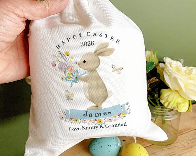 Personalised Easter Keepsake Bag |  Easter Bag for Grandchild  | Kids Easter Egg Hunt Bag | Small Easter Party Giftbag   (15x20cm)