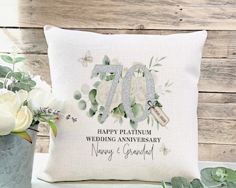 Personalised Platinum 70th Wedding Anniversary Cushion, 70 Years Married, Anniversary Milestone, Gift for Parents, Grandparents
