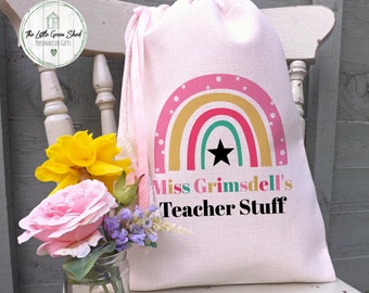 Teacher Drawstring Bag, Teacher Giftbag, Personalised Teacher Gift, Luxury Linen Bag, Med Size 30x40cm