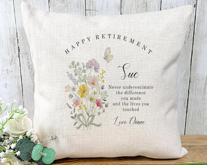 Retirement Gift | Leaving gift | Farewell Cushion for Colleague | Leaving Party Gift | Personalised Retirement Keepsake | Work Friend Gift