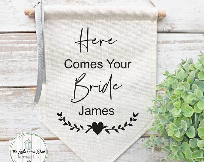 Wedding Flag, Here Comes Your Bride, Personalised Wedding Sign, Wedding Decor, Wedding Prop