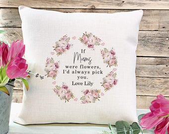 Personalised Mum Cushion, Floral Pillow, Gift for Mother, Nanny, Gran