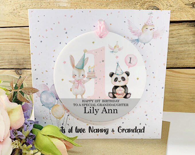 Granddaughter 1st Birthday Card with Detachable Keepsake, Party Birthday Keepsake Card from Grandparents, Any Age Birthday Gift